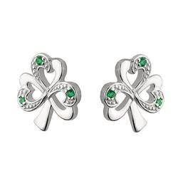 Solvar Jewelry Sterling Silver Synthetic Emerald Shamrock Stud Earrings