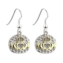 Claddagh Drop Earrings with Gold Brush
