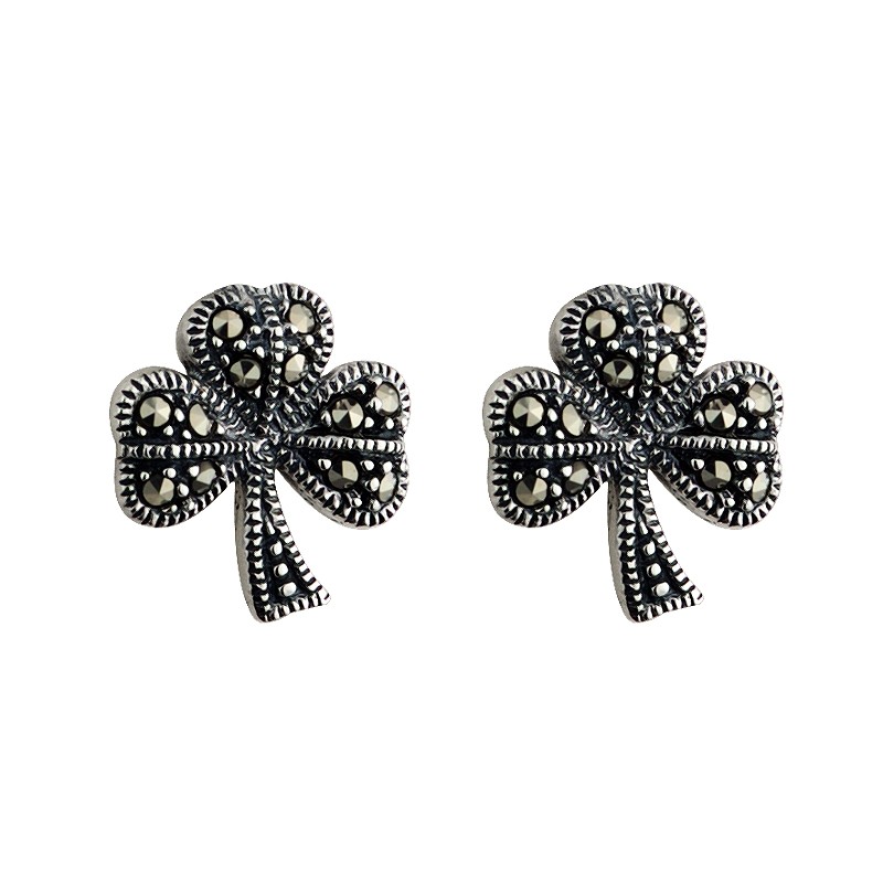 Solvar Jewelry Silver Shamrock Studs with Marcasite