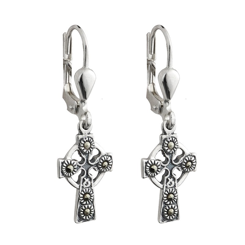 Solvar Jewelry Celtic Cross Earrings with Marcasite