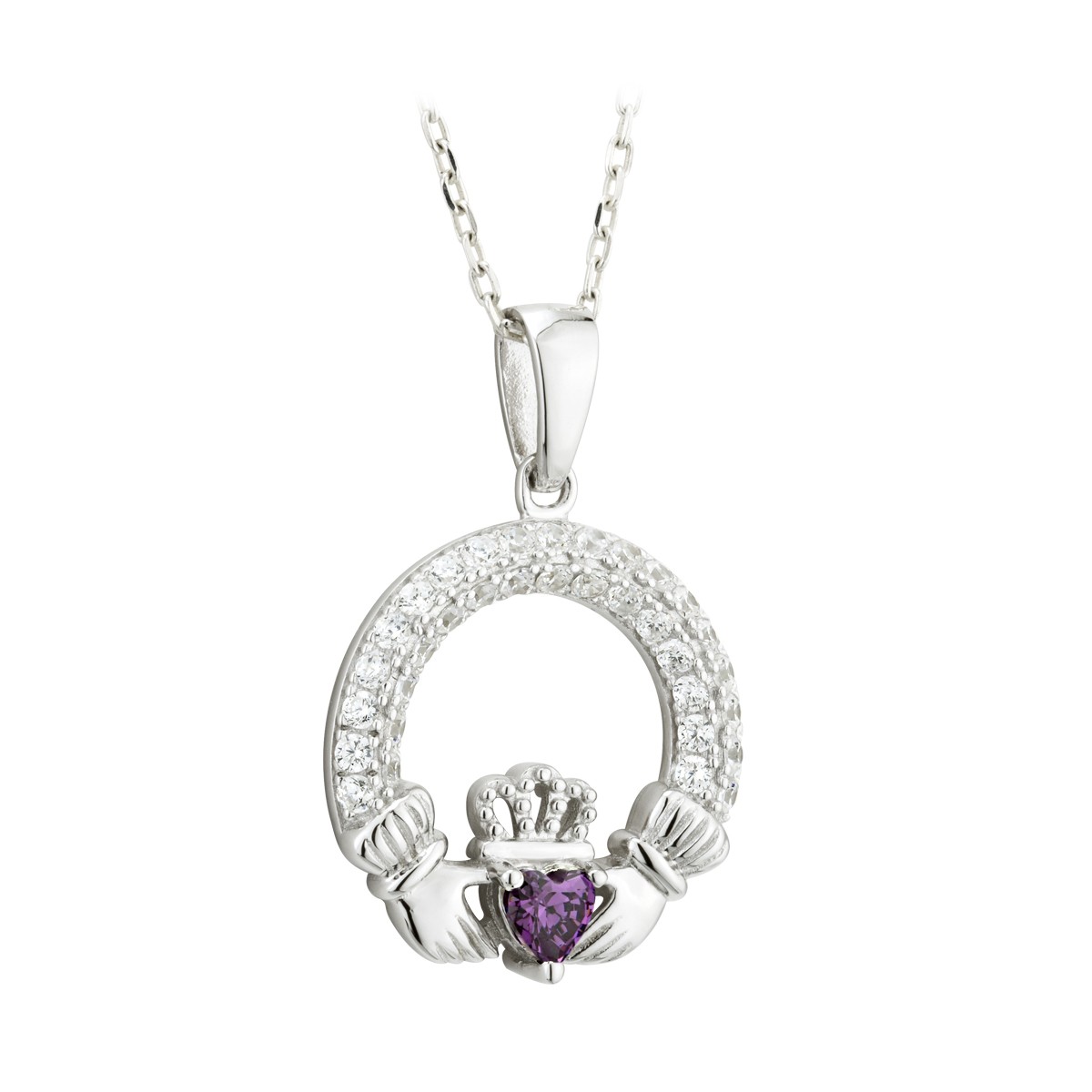 Solvar Jewelry Birthstone Claddagh Pendant (February)