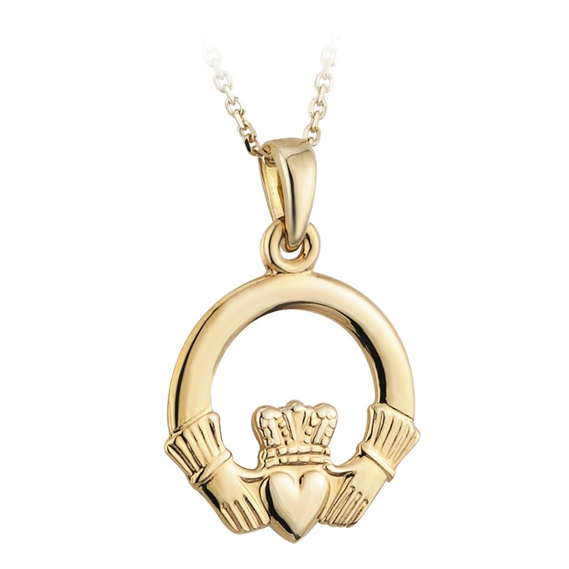 Solvar Jewelry Gold Plated Large Claddagh Pendant