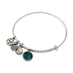Solvar Jewelry Rhodium Birthstone May Charm Bangle