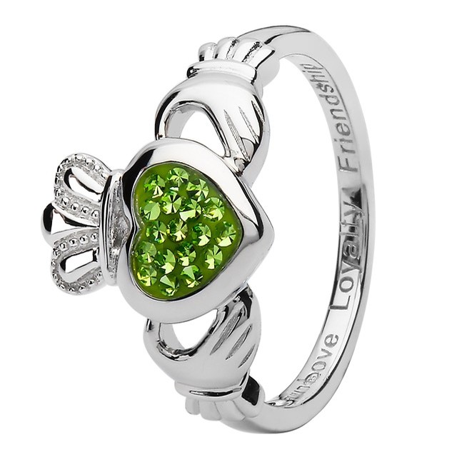 Shanore Claddagh Ring with Green Swarovski Crystals