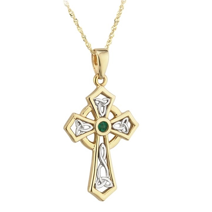 Celtic Trinity Knot Cross with Emerald