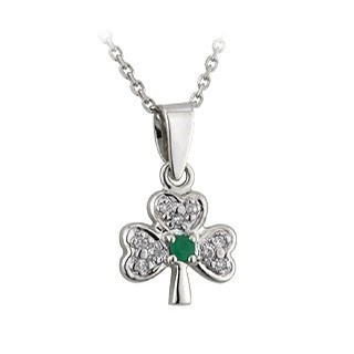 Shamrock Emerald Diamond Pendant 14K White Gold