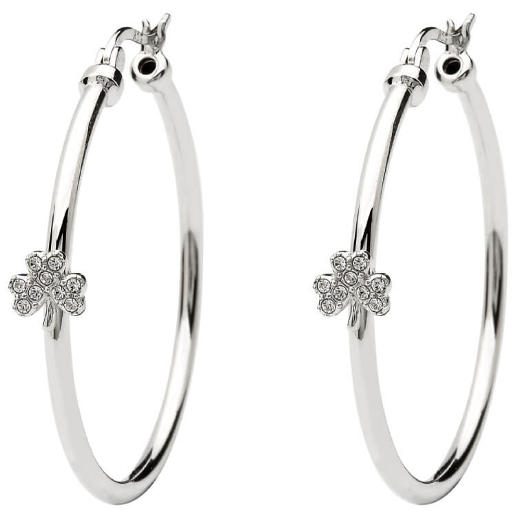 Shamrock Hoop Earrings Adorned With Swarovski Crystals