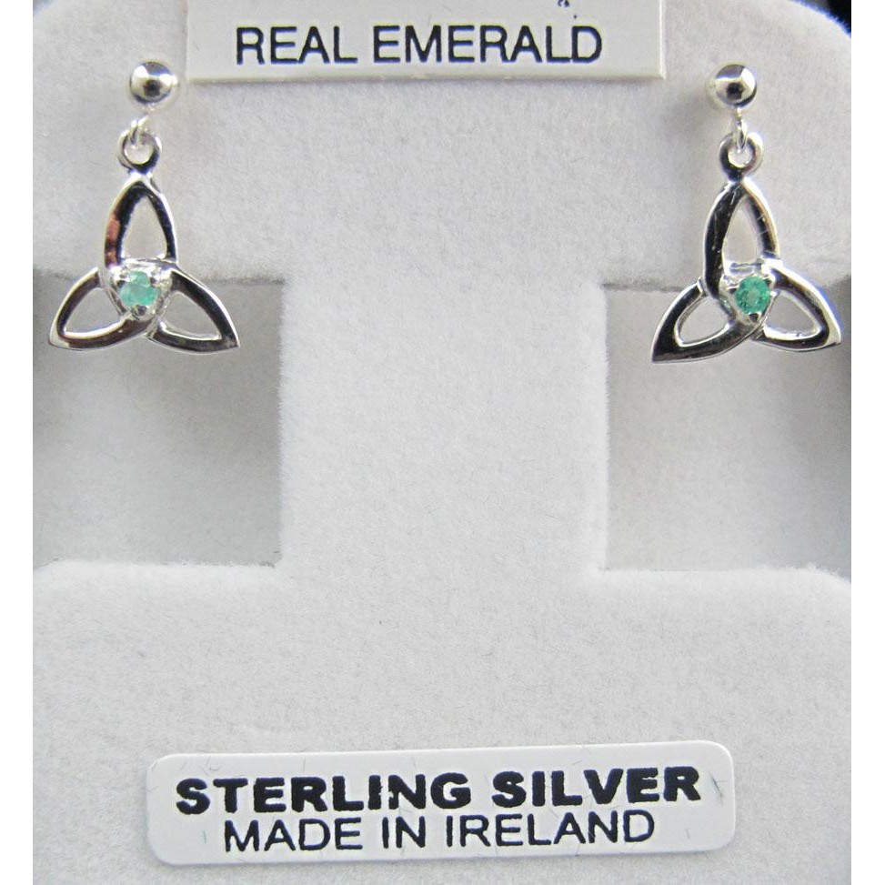 Trinity Earrings with Real Emerald Sterling Silver