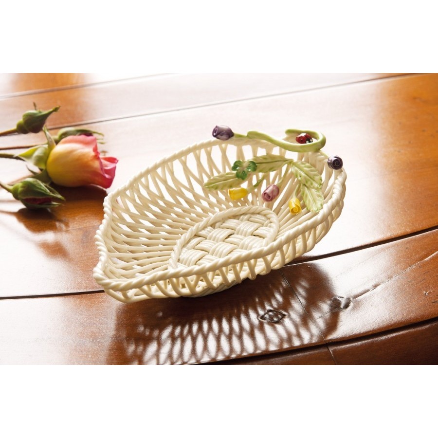 Belleek Rose Bud Leaf Basket