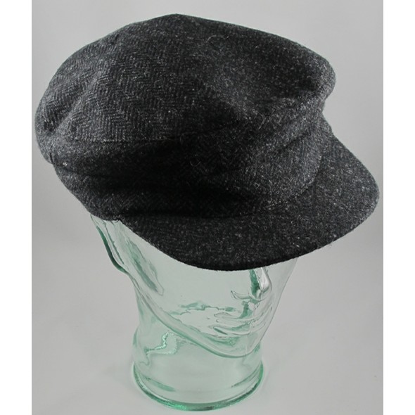 Black Herringbone Skipper Cap