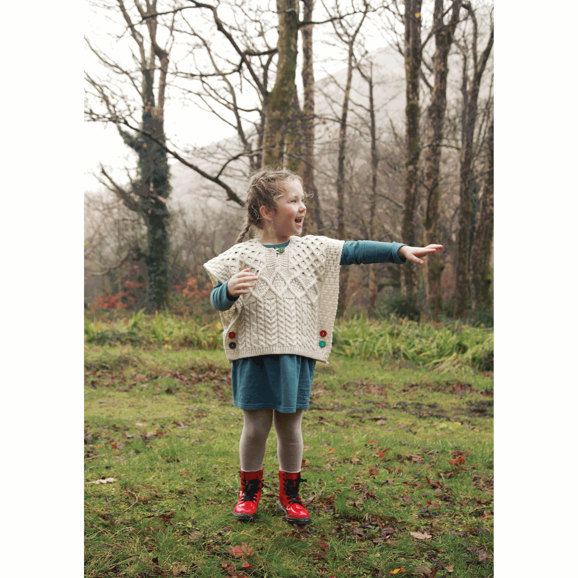 Childs Poncho Green Merino Wool