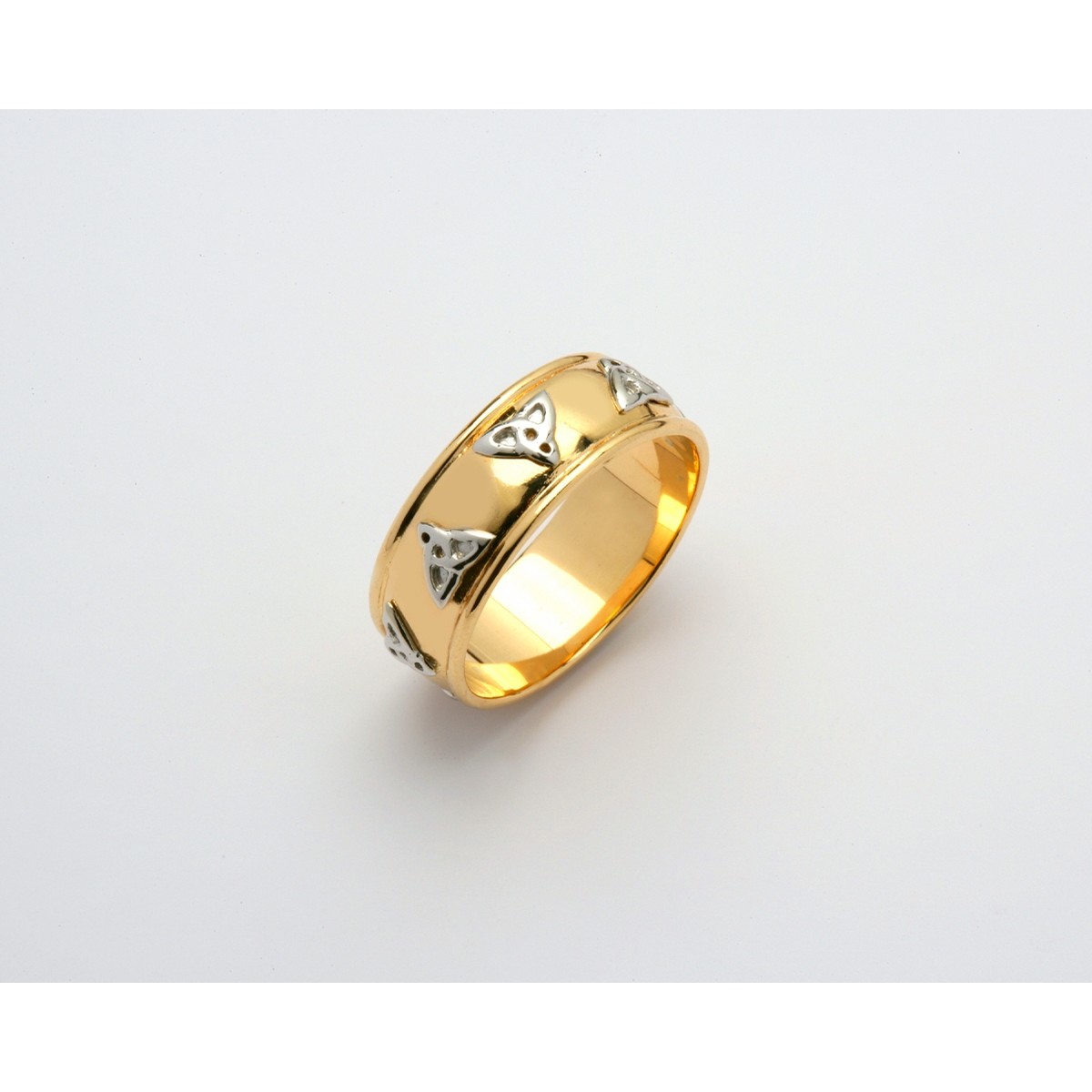 14K Yellow Wide Corrib Claddagh with White Trinity