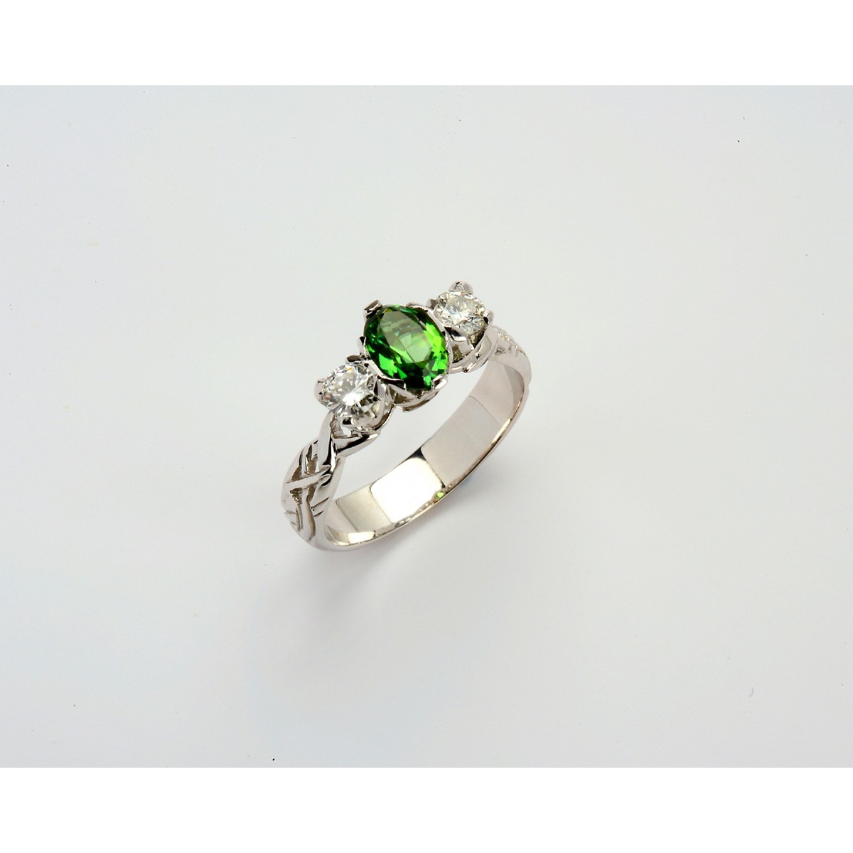 18K Livia White Livia Diamond and Tourmaline Oval Three Stone