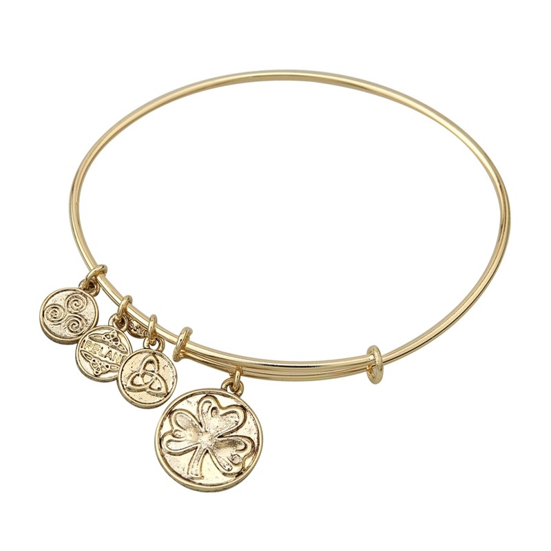 Gold Plated Shamrock Charm Bangle