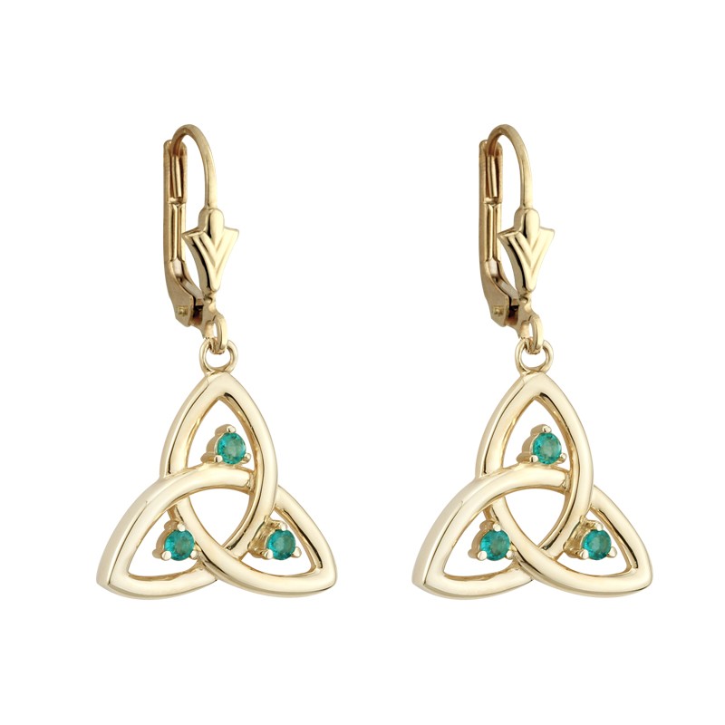 Gold Trinity Knot Emerald Earrings
