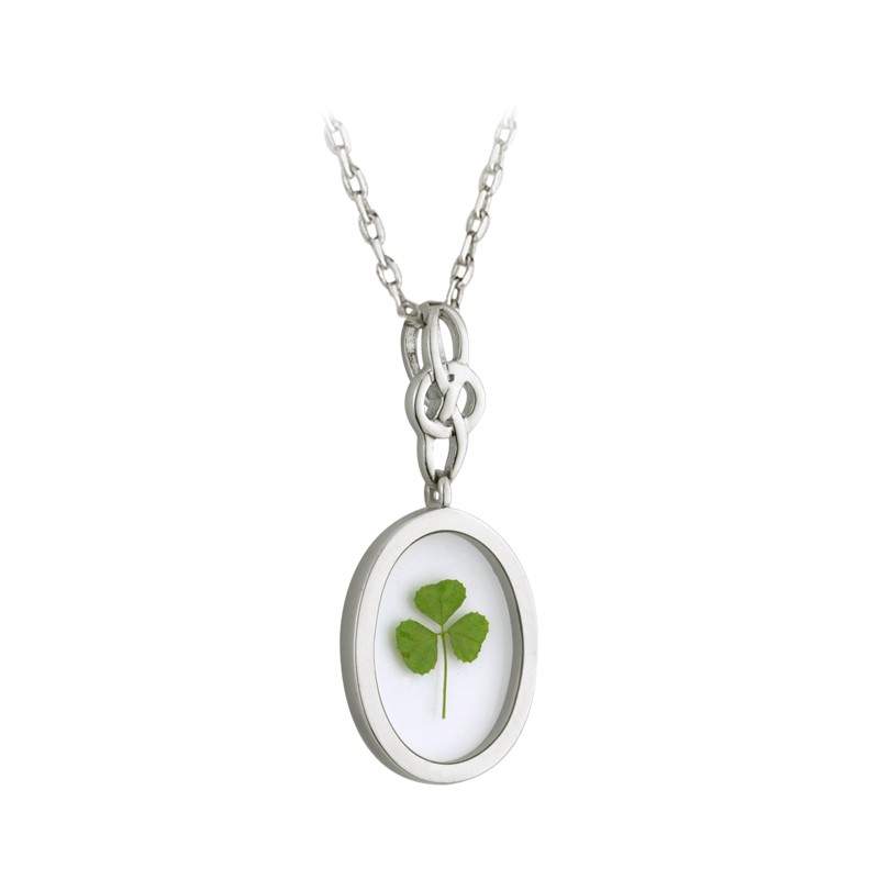 Solvar Jewelry Living Shamrock Pendant Oval Rim