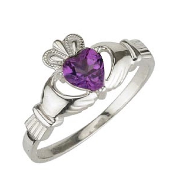 Solvar Jewelry Sterling Silver Claddagh Birthstone February