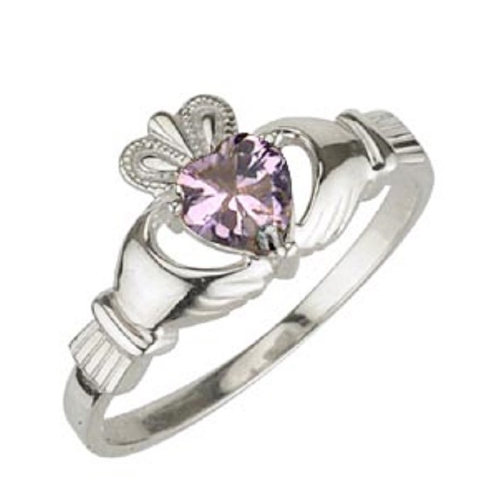 Sterling Silver Claddagh Birthstone June