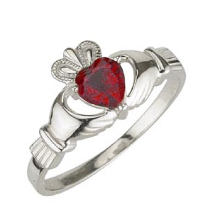 Sterling Silver Claddagh Birthstone July