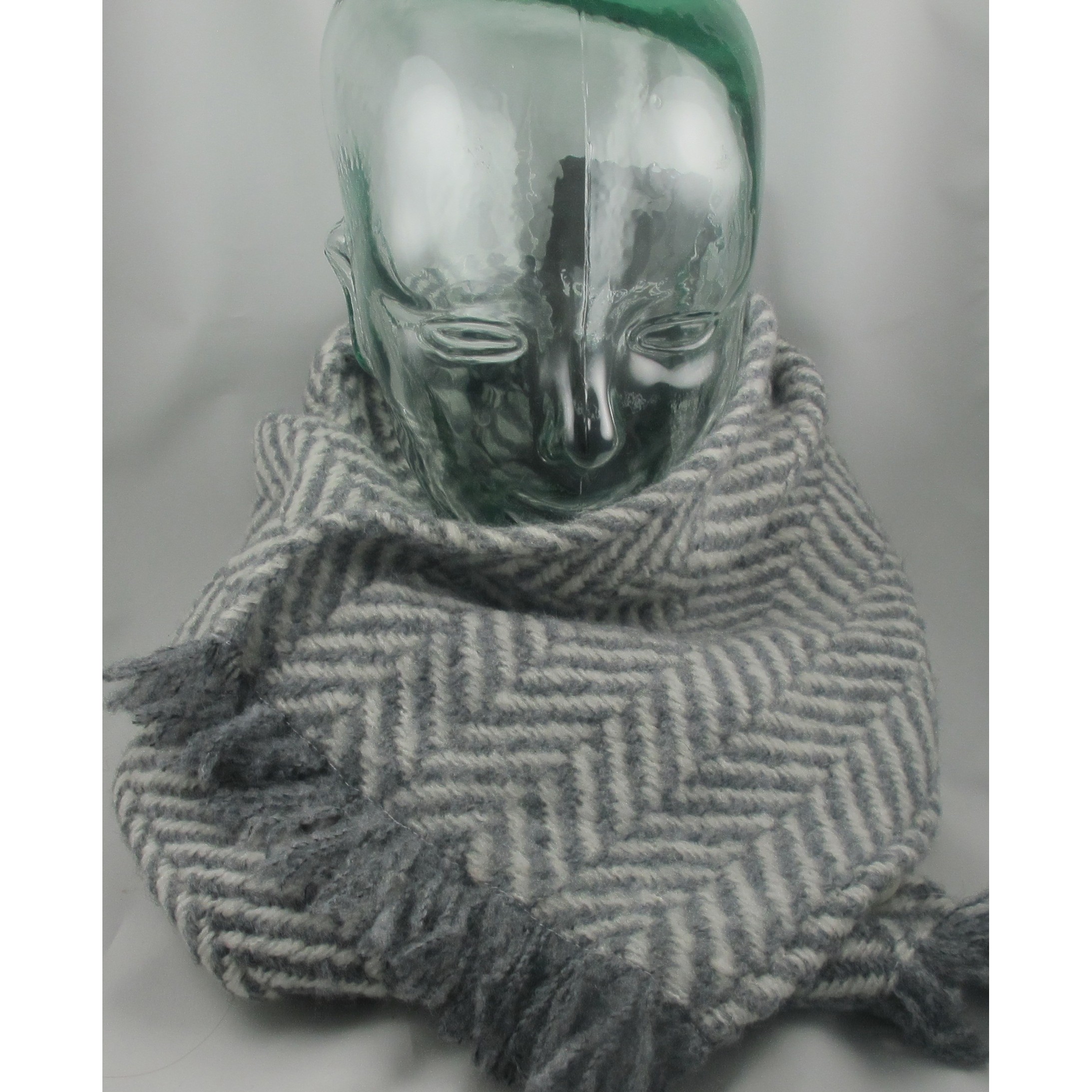 Grey and White Wool Scarf