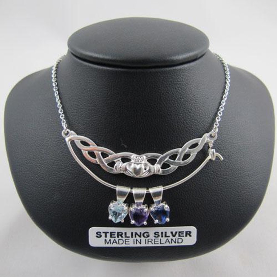 Custom Mother & Child Silver Birthstone Necklace - 5 Stones