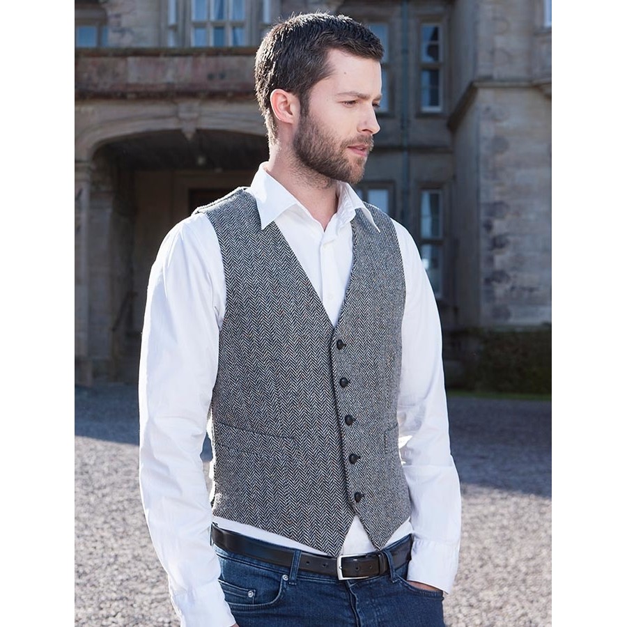 Muckross Weavers Irish Tweed Waistcoat Vest (Light Grey Herringbone ...