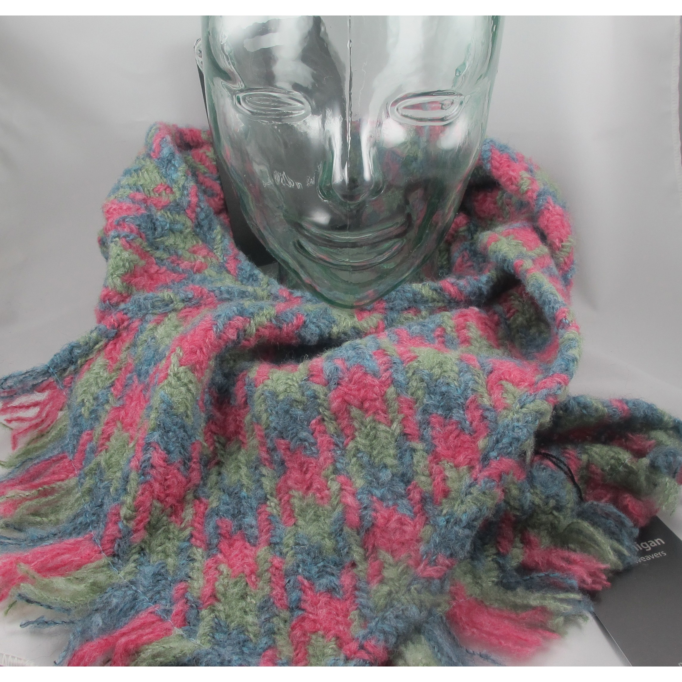 Branigan Weavers Pink Green and Blue Wool Scarf