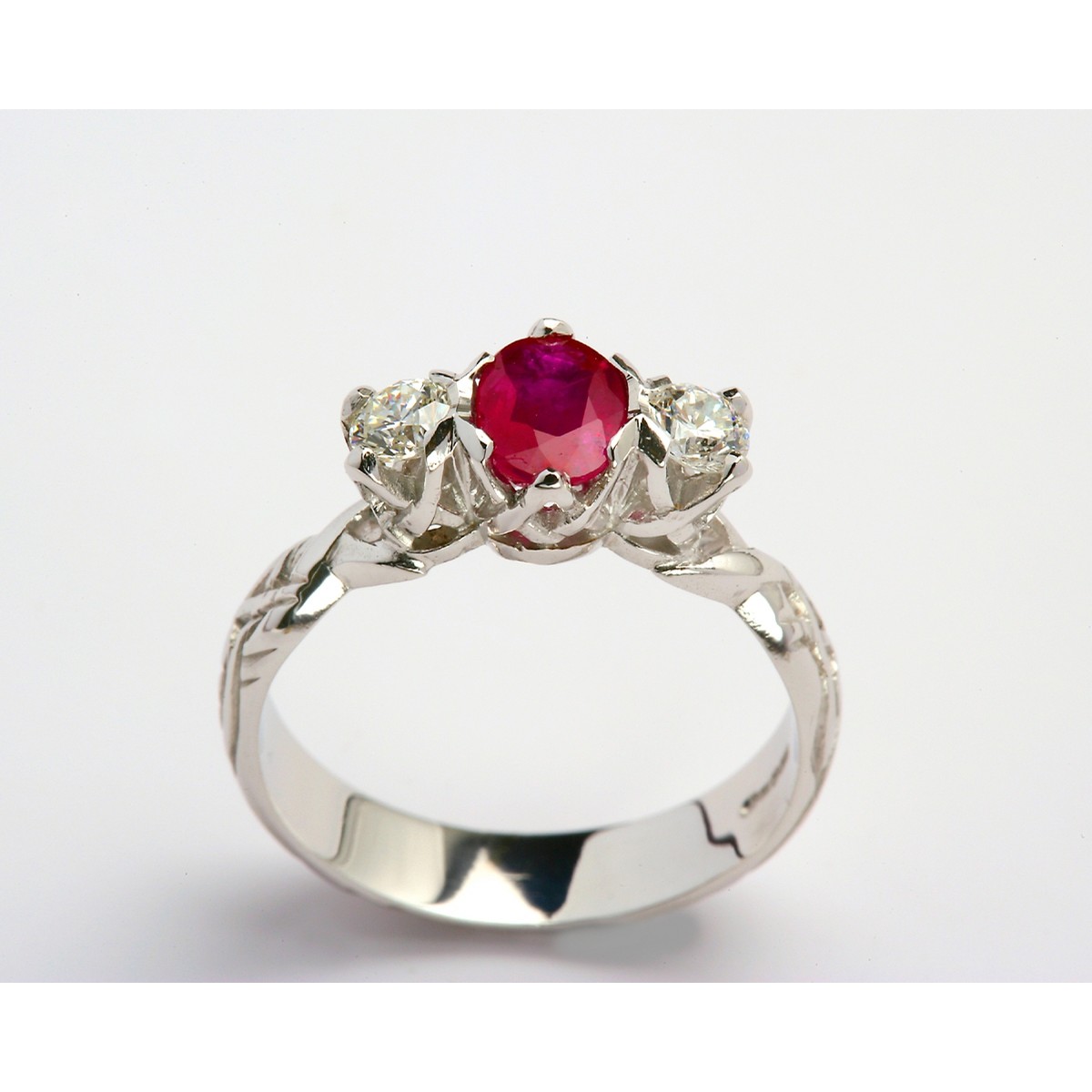 18K Livia Diamond and Ruby Three Stone Ring