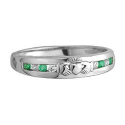 White Gold Diamond and Emerald Claddagh Eternity Ring