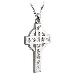 Sterling Silver History of Ireland Heavy Celtic Cross Pendant