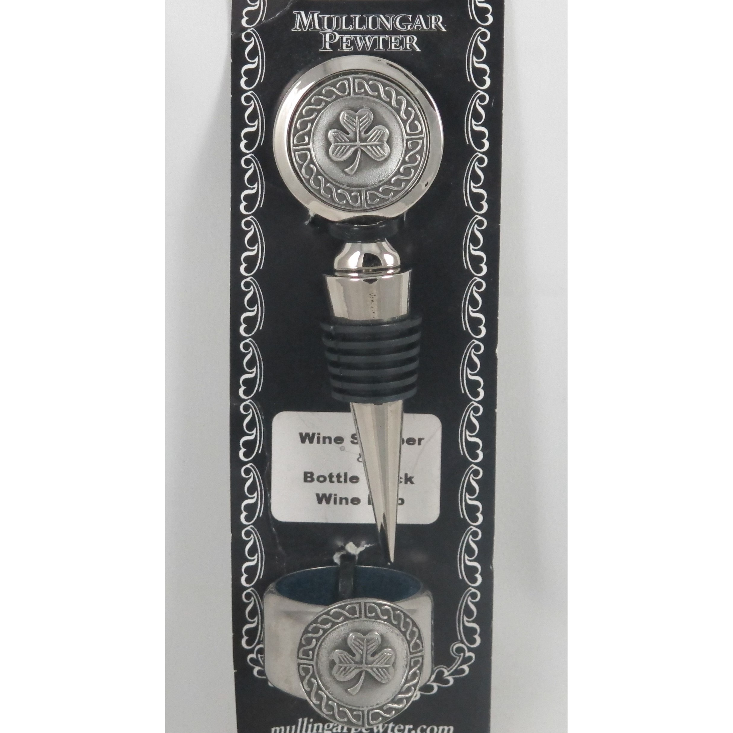 Shamrock Pewter Wine Stopper and Wine Drip