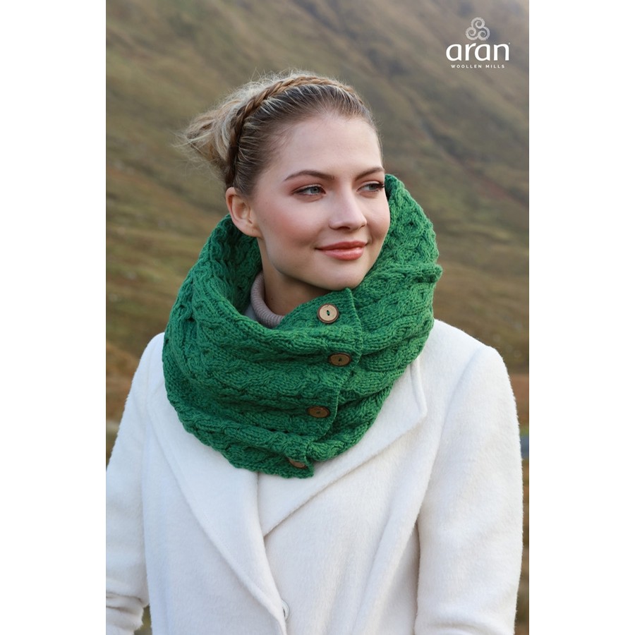 Aran Woollen Mills Merino Wool Snood Scarf with Buttons Clothing