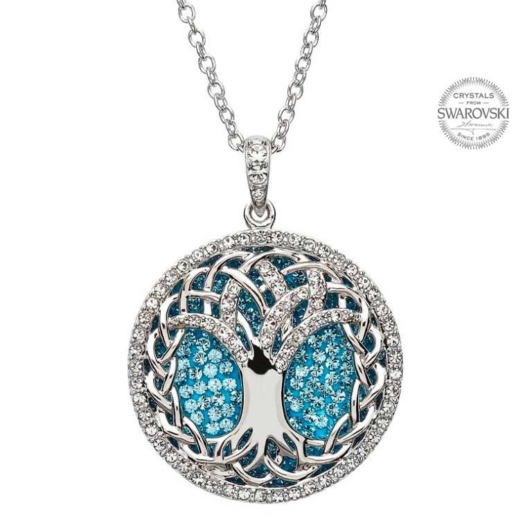 Tree of Life Pendant with Aqua Crystal