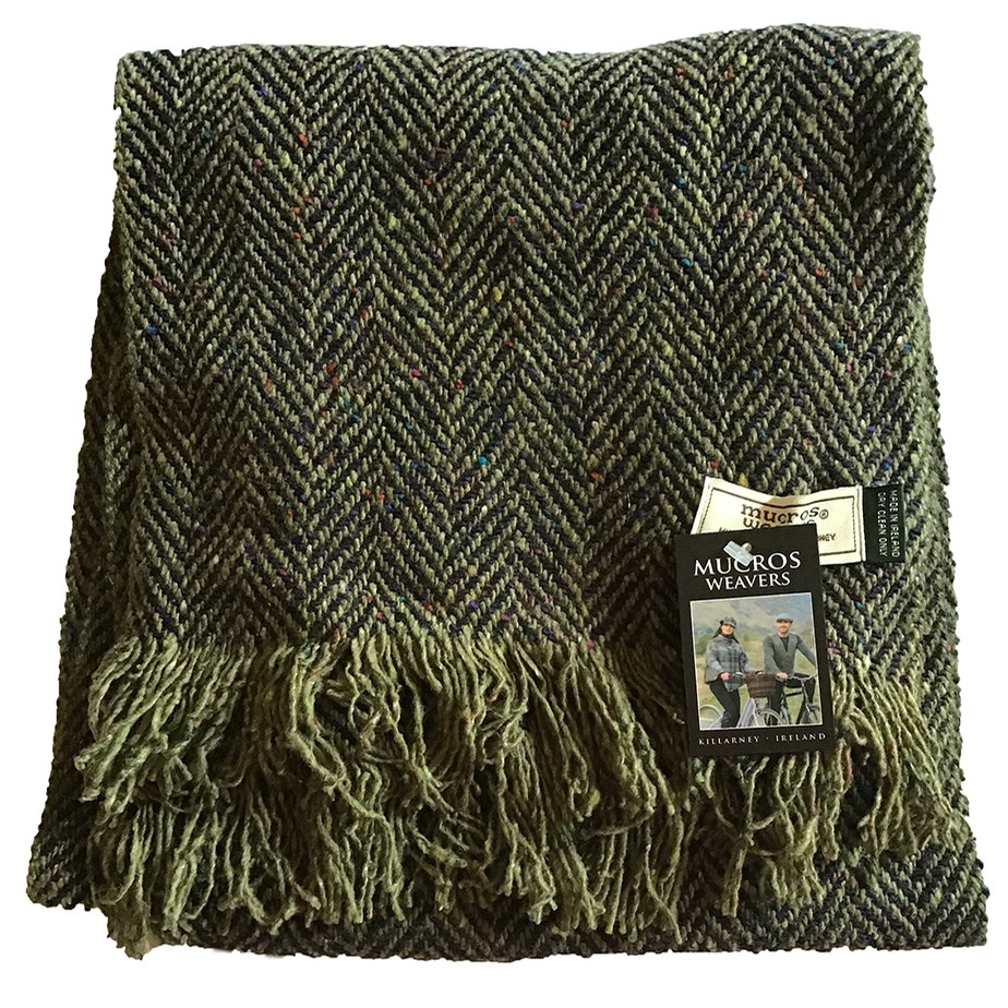 Irish Donegal Tweed Scarf (Green Herringbone)