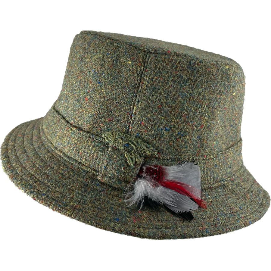 Hanna Hats Irish Walking Hat (Garden Green Herringbone Tweed) Clothing