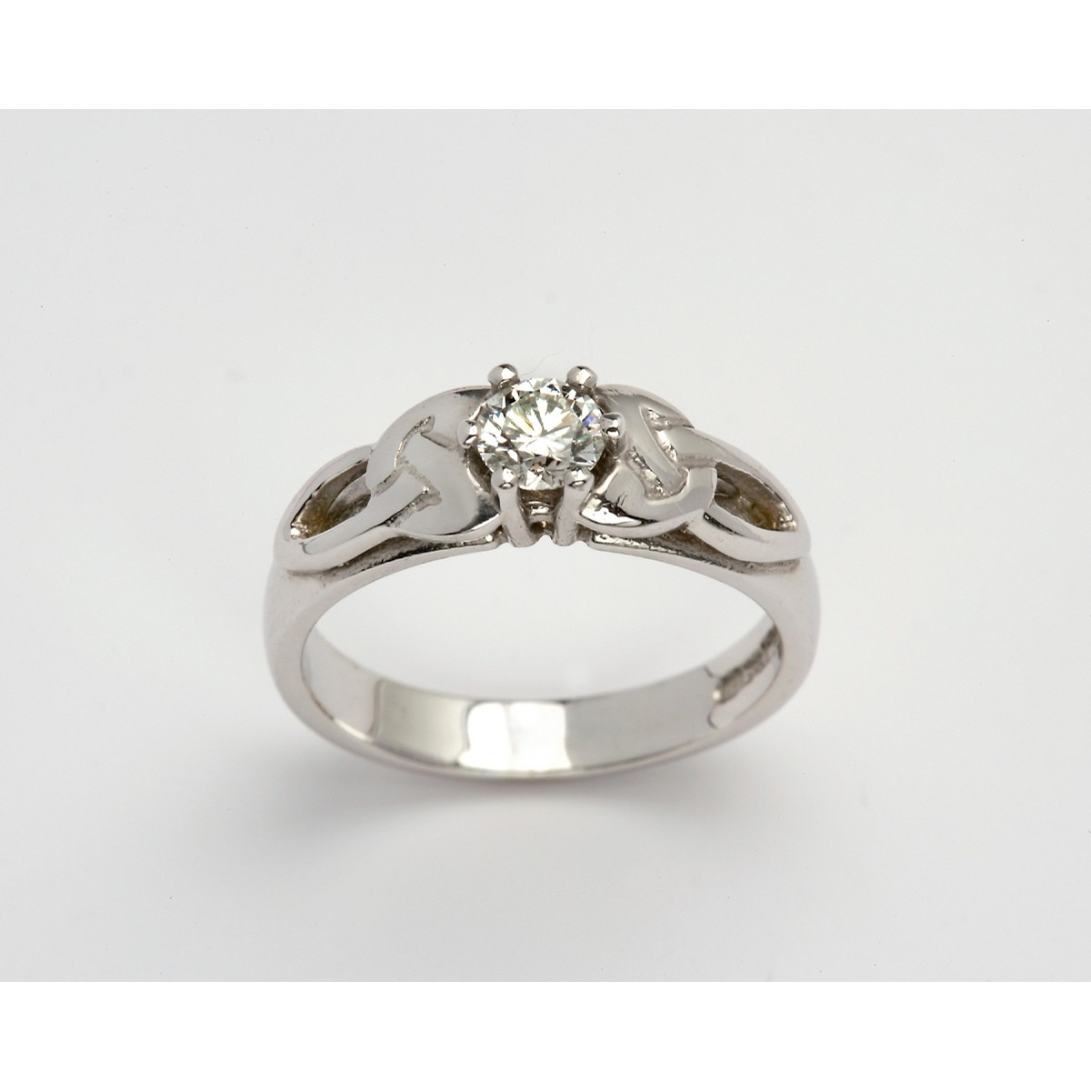 14K White Trinity Solitaire Ring (1x.25) Brilliant Cut Diamond