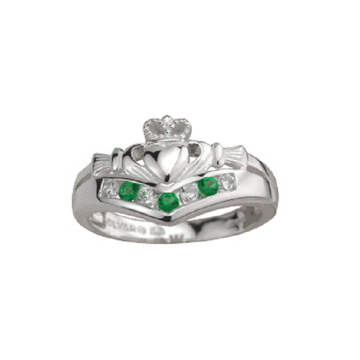 Solvar Jewelry Silver Claddagh Ring With Gemstones