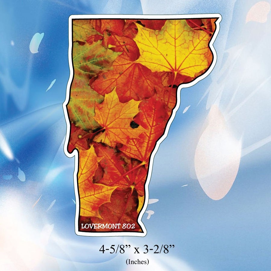VT State Outline Sticker (Maple Leaves)