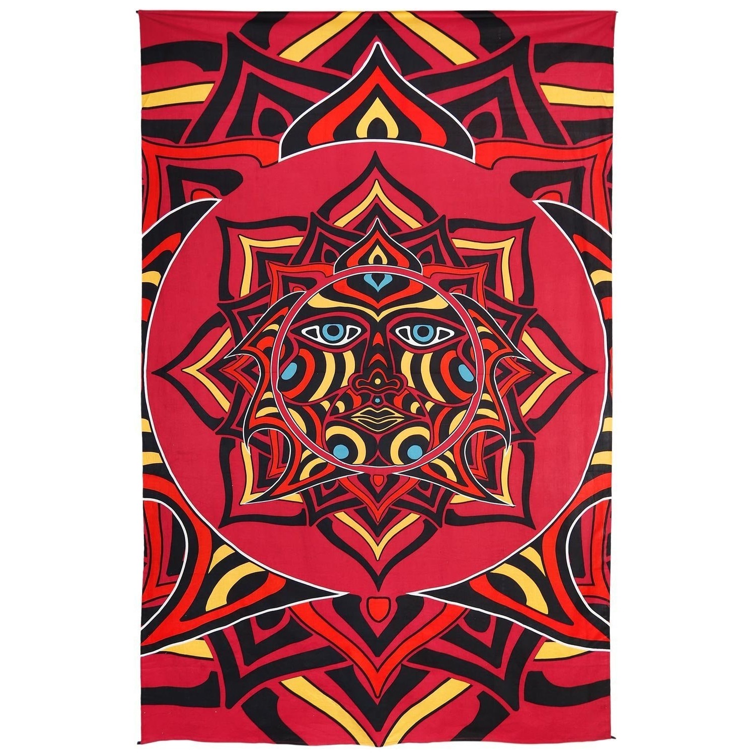 3D Red Sun Face Tapestry