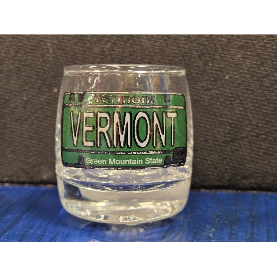 VT License Plate Bottle Shot Glass