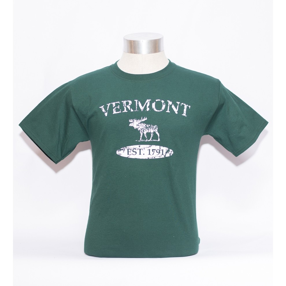VT Est Moose Tee (distressed) (Forest/White)
