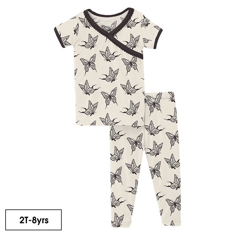 Kickee Pants Short Sleeve Henley Pajama Set ( Natural Swallowtail) 4T: