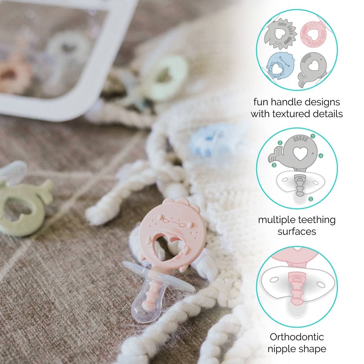 Shield baby teether has a unique textured design that provides