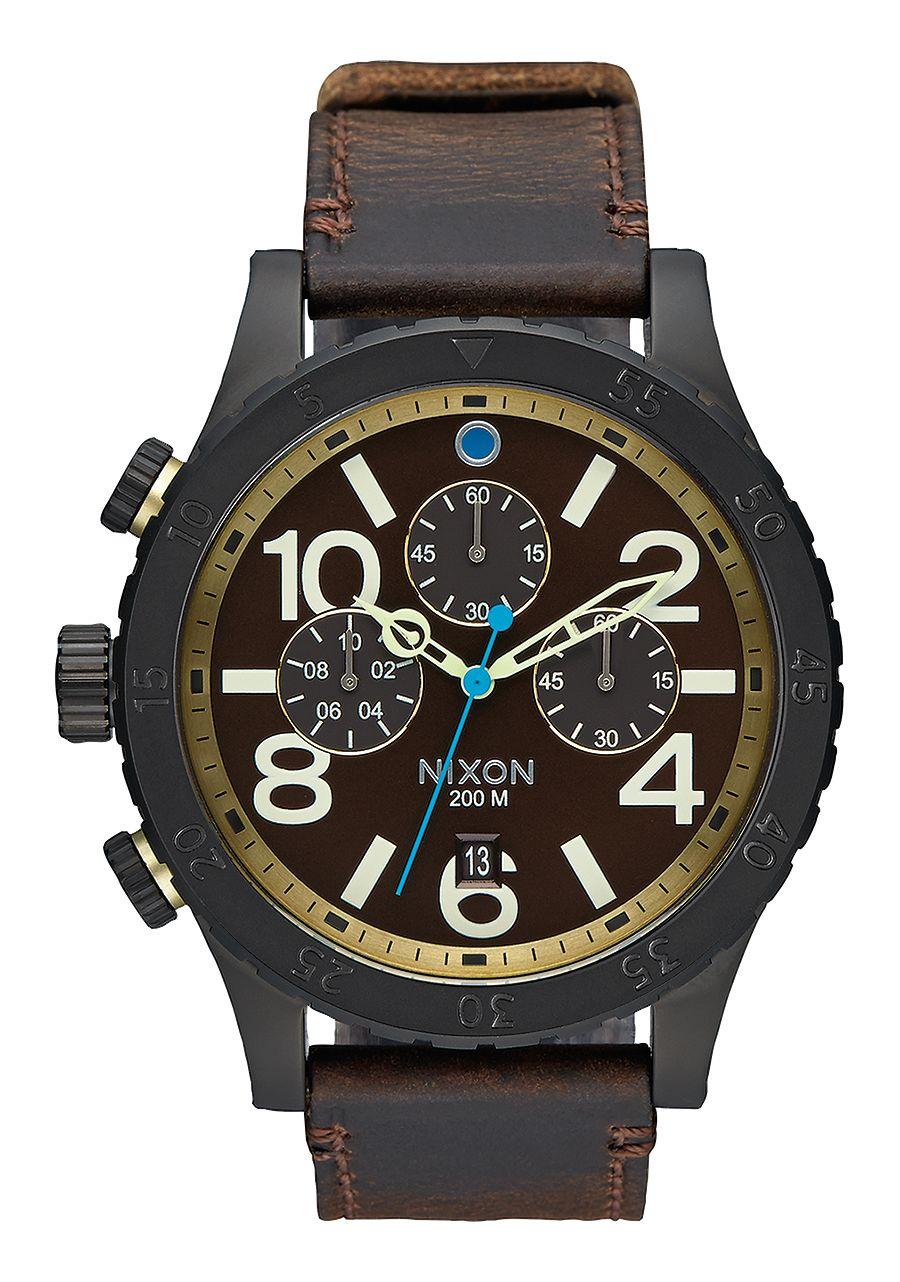 Nixon 48 20 Chrono Leather (All Black/Brass/Brown) Men's Watches at Switch  Skateboarding