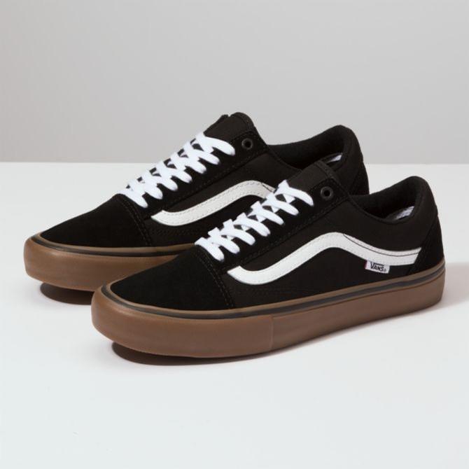 vans old skool pro shoes black white medium gum
