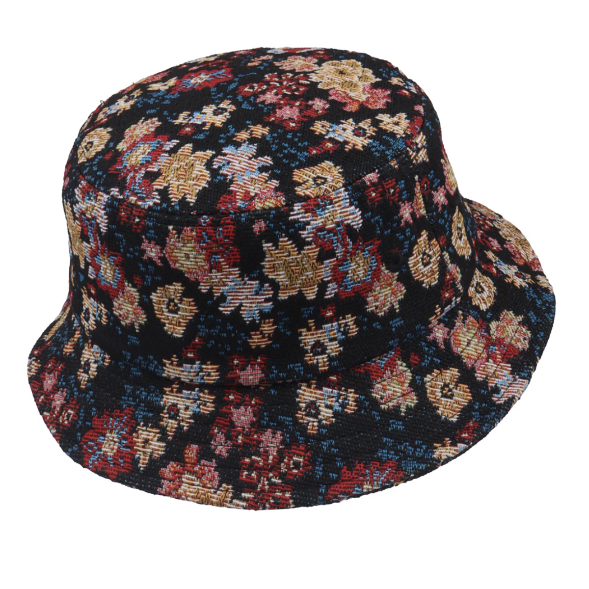 NWT - Cynthia Rowley Black Bucket Hat with Multicolor Floral Trim Bucket hat / Fisherman hat with African print - Red Flowers  main image 4