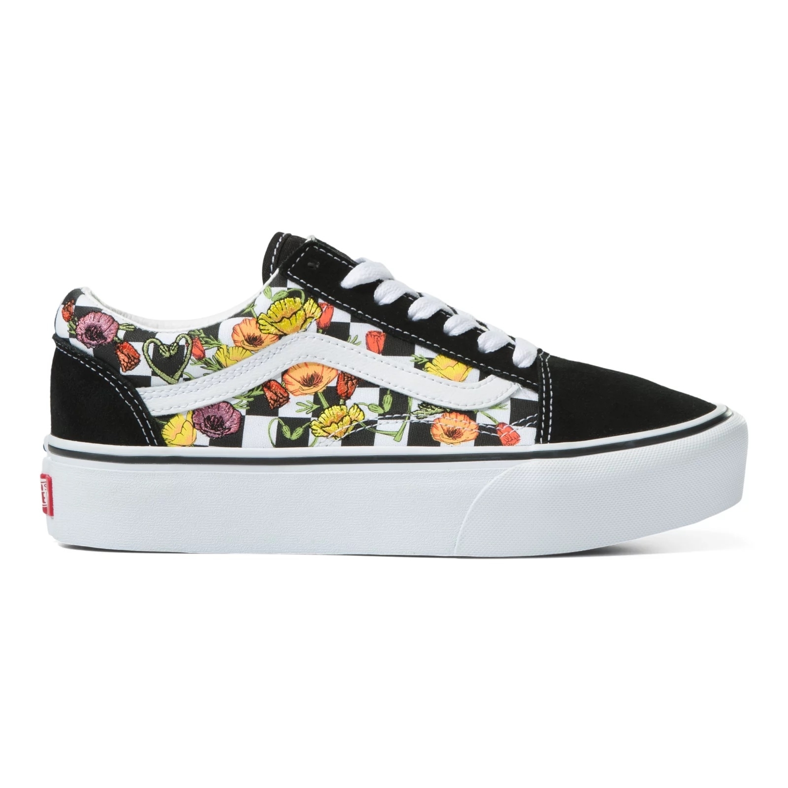 Vans Old Skool Platform (Poppy Checkerboard Black/Multi) Women's Shoes Casual Shoes Switch Skateboarding