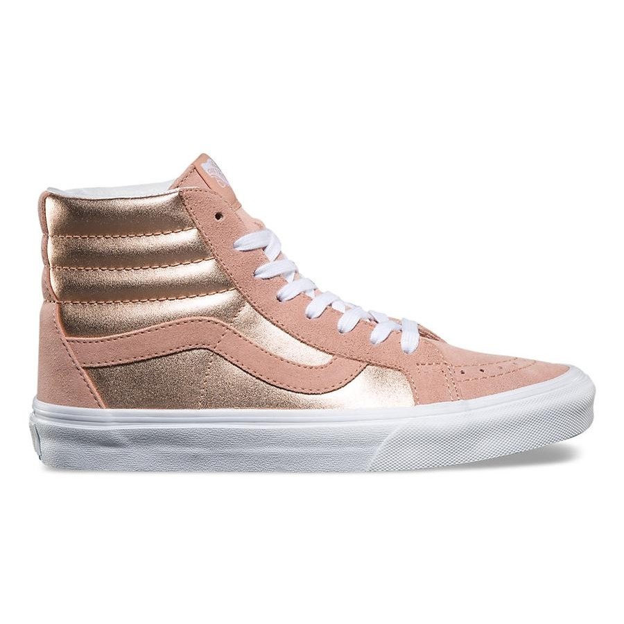 vans sk8 hi mahogany rose & white skate shoes