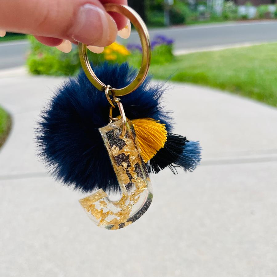 Resin Letter Keychain POM POM Personalized Gift Real 