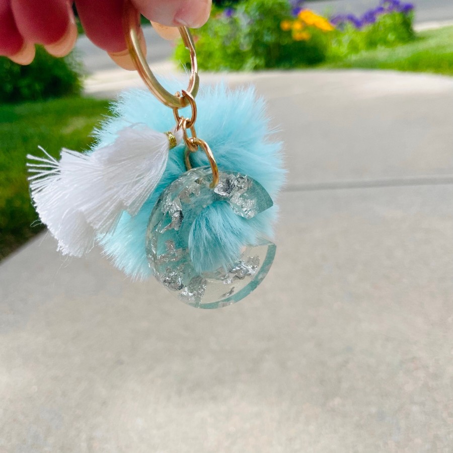 Resin Letter Keychain POM POM Personalized Gift Real 